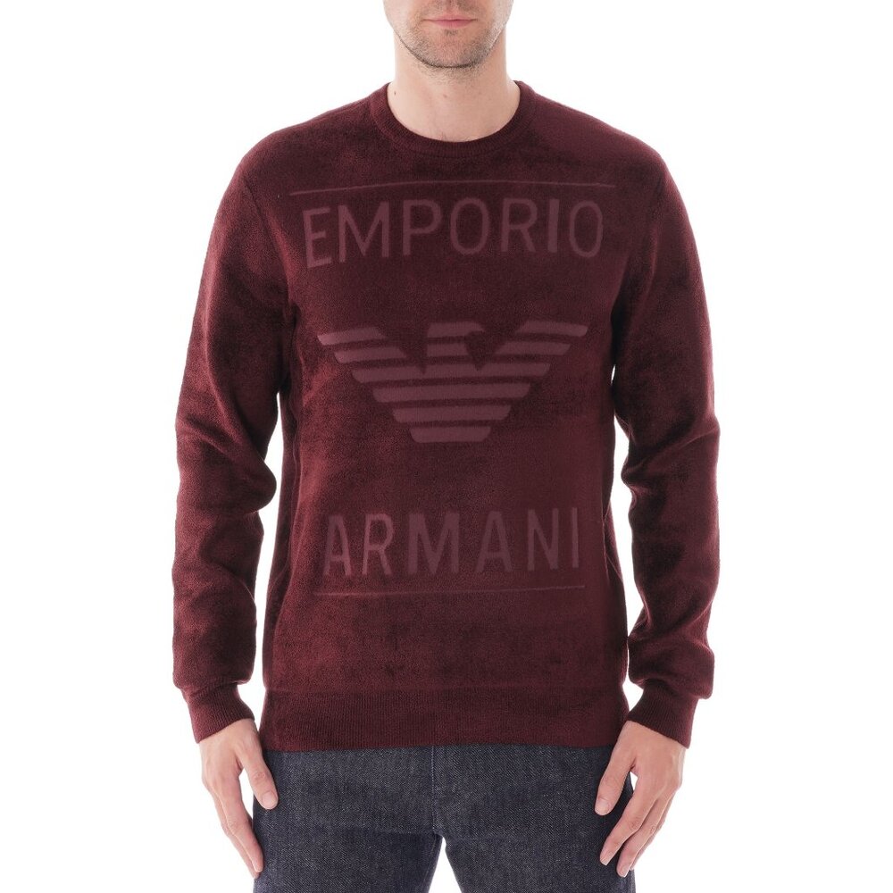 EMPORIO ARMANI - Chenille sweater maxi logo Rosso men size large